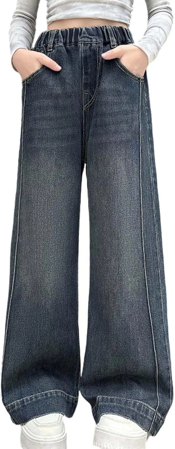 Джинсы для девочек, широкие, High Waisted, Zc28- Blue