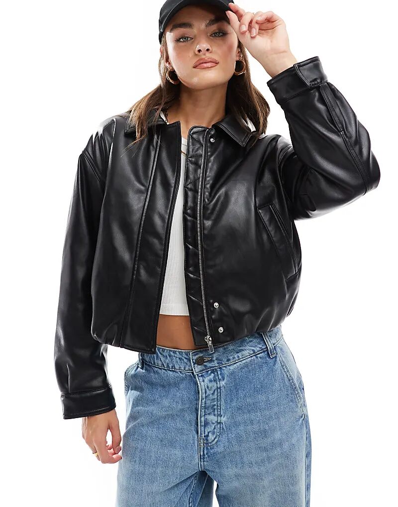 

Куртка-бомбер из натуральной кожи черного цвета ASOS DESIGN