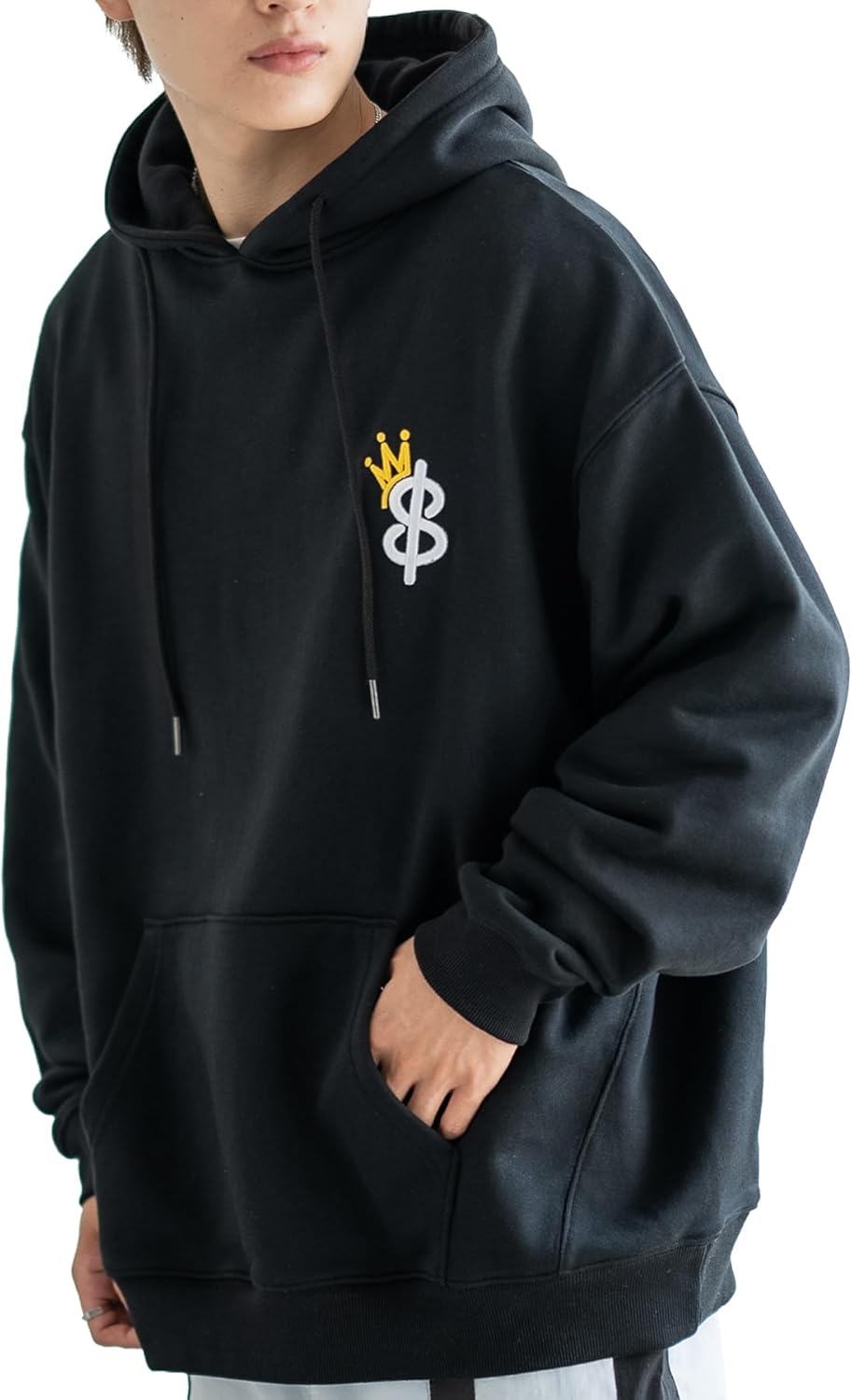 

Толстовка с капюшоном Improbes SIDEWAYSTANCE, с толстой вышитой эмблемой в виде короны и буквы S, на флисовой подкладке, мужская Improves, черный