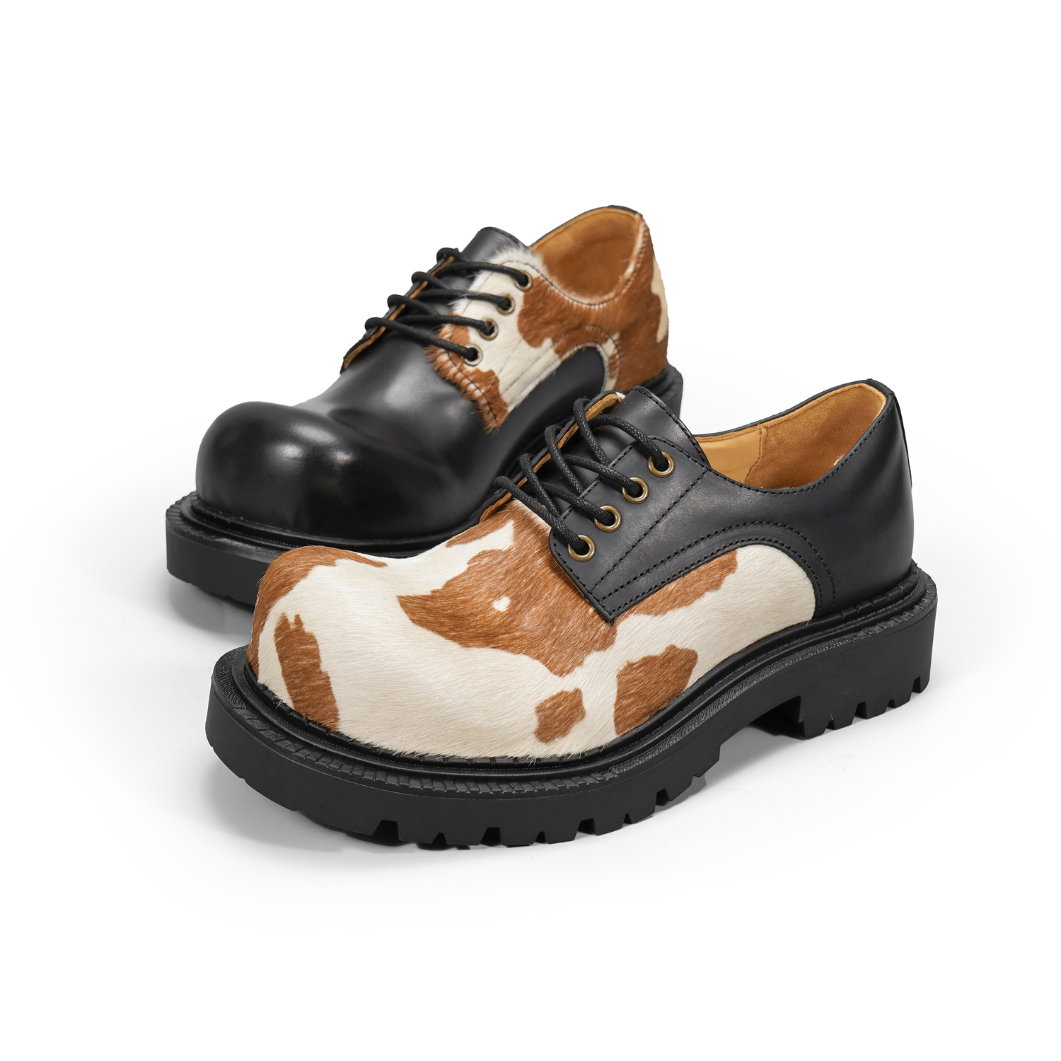 

CROOKED CARD Антискользящие и износостойкие низкие повседневные туфли на платформе унисекс черно-коричневые асимметричные, цвет Black Brown Mismatched