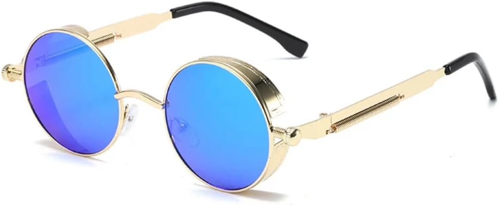 

Солнцезащитные очки с защитой UV400 | Металлические круглые линзы в стиле панк | Цветные линзы | Для женщин и мужчин | Для занятий спортом на открытом воздухе и вождения DSVIGF, Gold-bluemirror