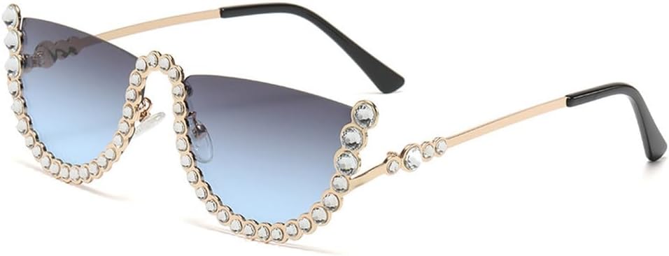 

Винтажные круглые солнцезащитные очки с бриллиантами для женщин, сексуальные, роскошные, полуовальные, с кристаллами, в стиле ретро, ​​модные солнцезащитные очки со стразами HVTVTLA, D5