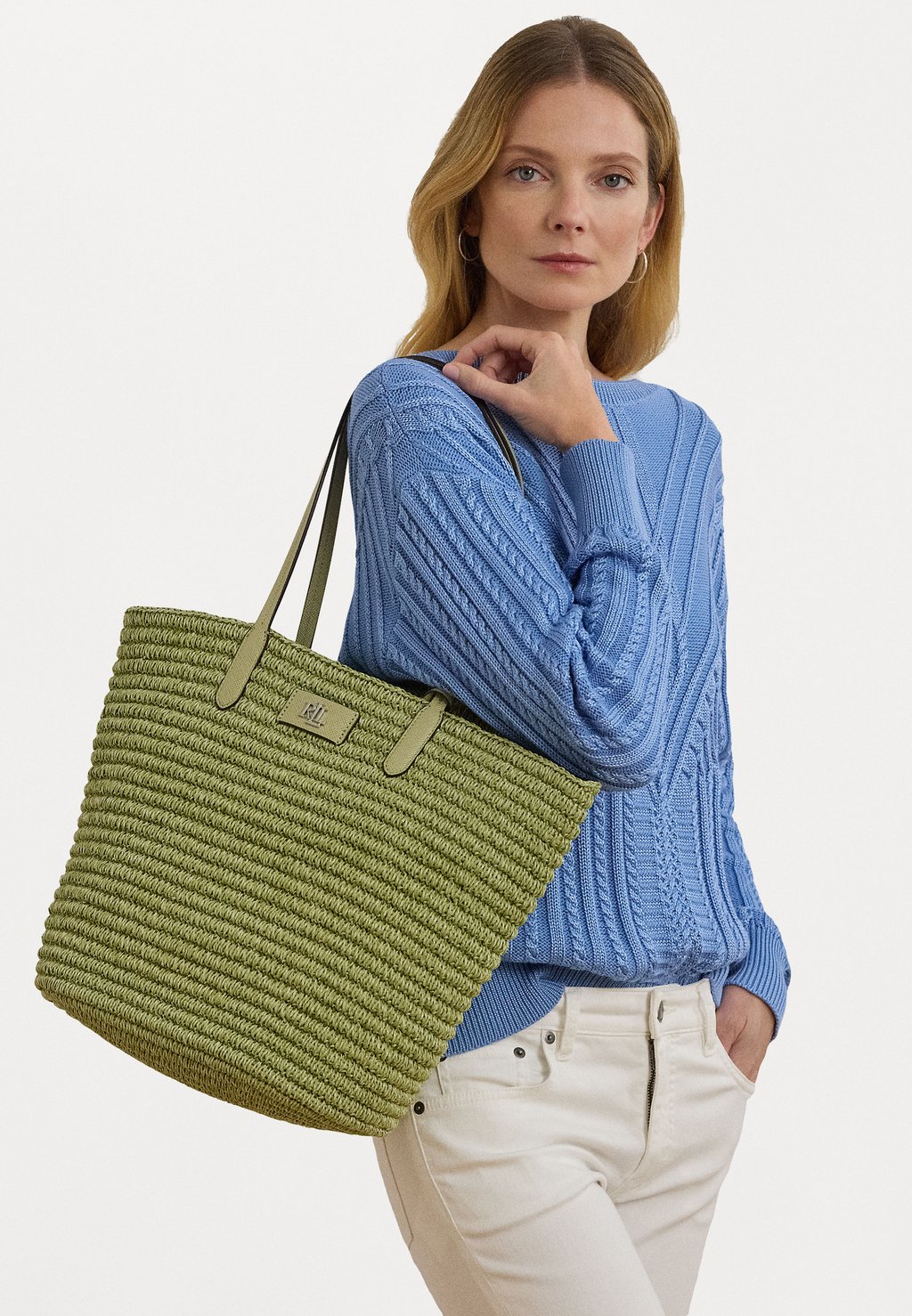 

Сумка-тоут MÉLANGE WOVEN STRAW LARGE BRIE TOTE BAG Lauren Ralph Lauren, оливковый