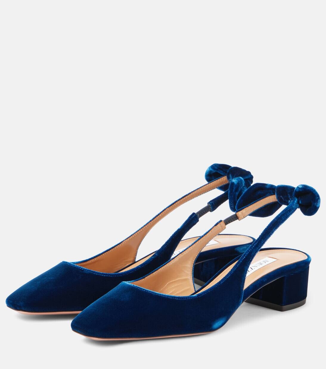 Бархатные туфли-лодочки Very Bow Tie 35 с открытой пяткой Aquazzura, цвет paris blue — фото 4