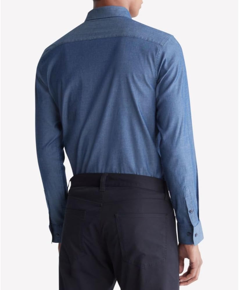 Мужская рубашка Calvin Klein Chambray Slim Fit на пуговицах, Dark Sapphire — фото 2
