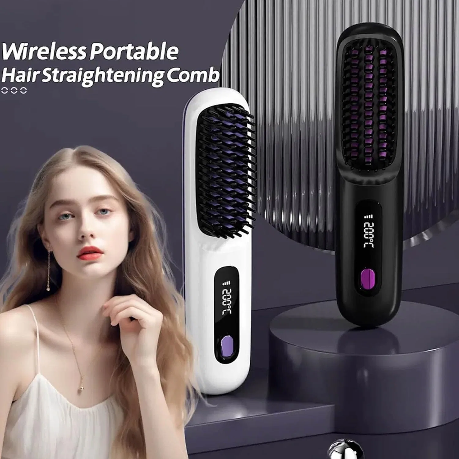Беспроводная расческа-выпрямитель «Go Brush Pro» для коротких волос Ziswin, Black — фото 2