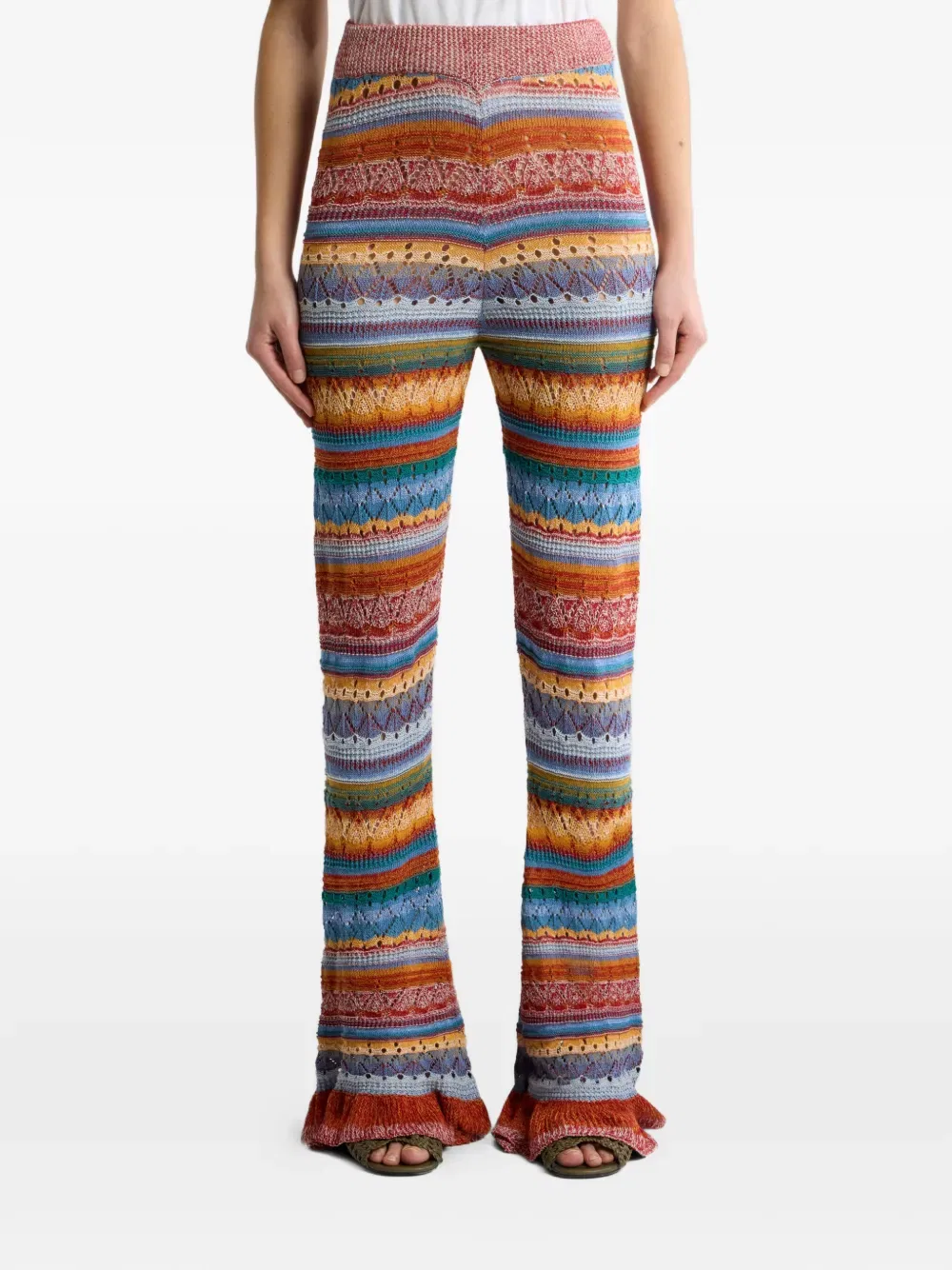 Полосатые хлопковые брюки-клеш Etro, красный — фото 2
