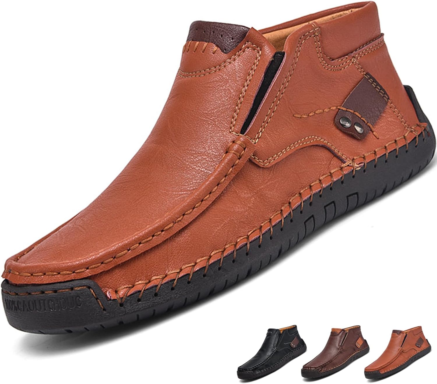 

Мужские ретро кожаные ботинки на шнуровке, с ручной отделкой, слипоны, ботинки до щиколотки, модный носок-мокасин, удобные, нескользящие, средней высоты чукка, для улицы, повседневной носки, вождения и прогулок Mdioep, коричневый