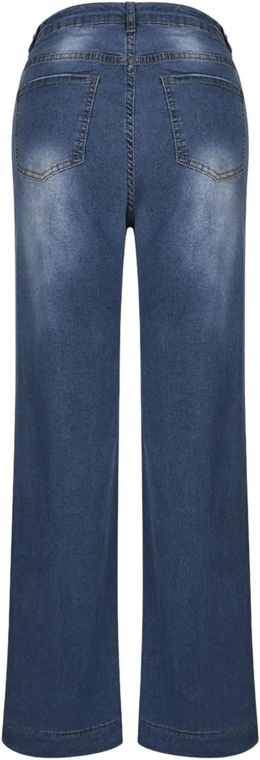 Джинсы свободные, Navy, Women's Wide Leg Jeans — фото 4
