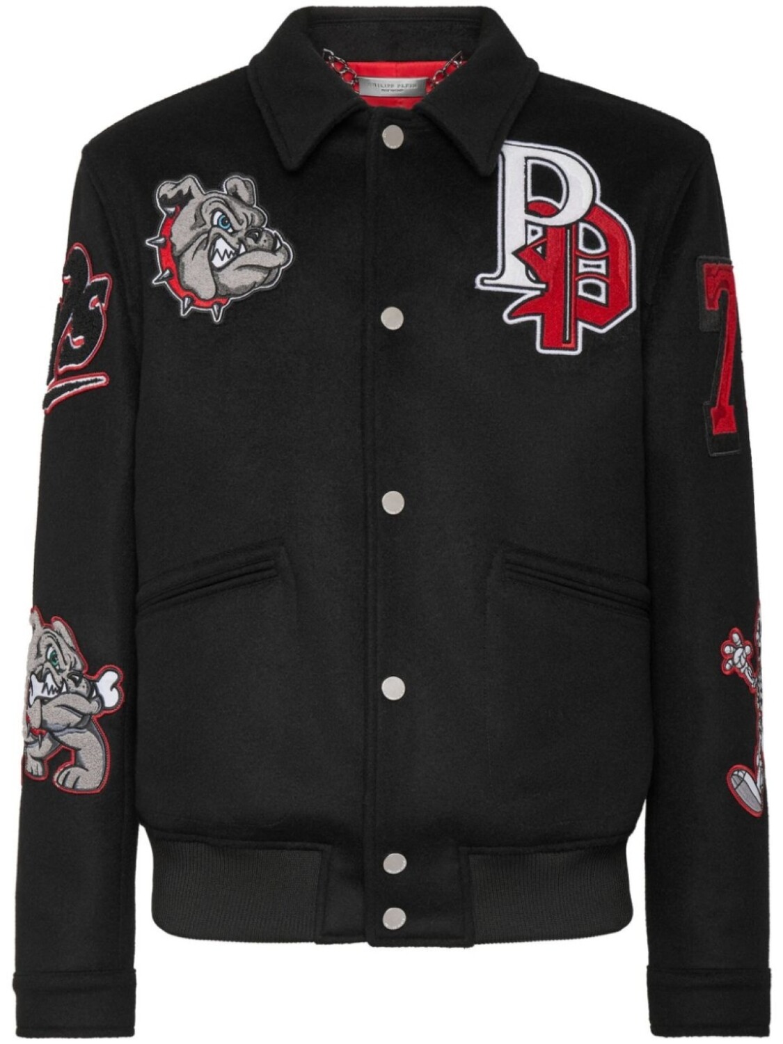

Philipp Plein бомбер с отложным воротником и нашивкой-логотипом, черный