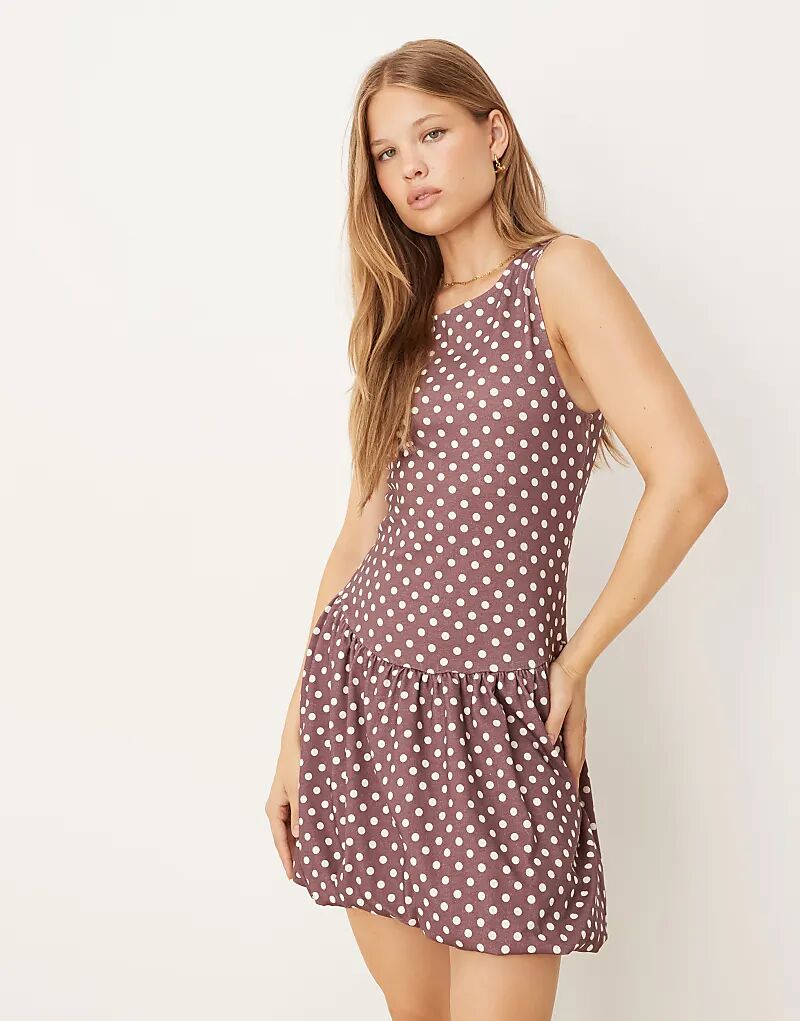 

Мини-платье ASOS DESIGN в горошек с коричневым принтом и подолом-пузырьком