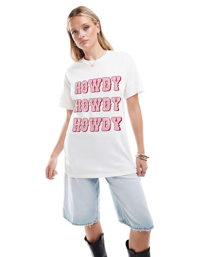 

ASOS DESIGN — белая футболка оверсайз с графикой Howdy в ковбойском стиле