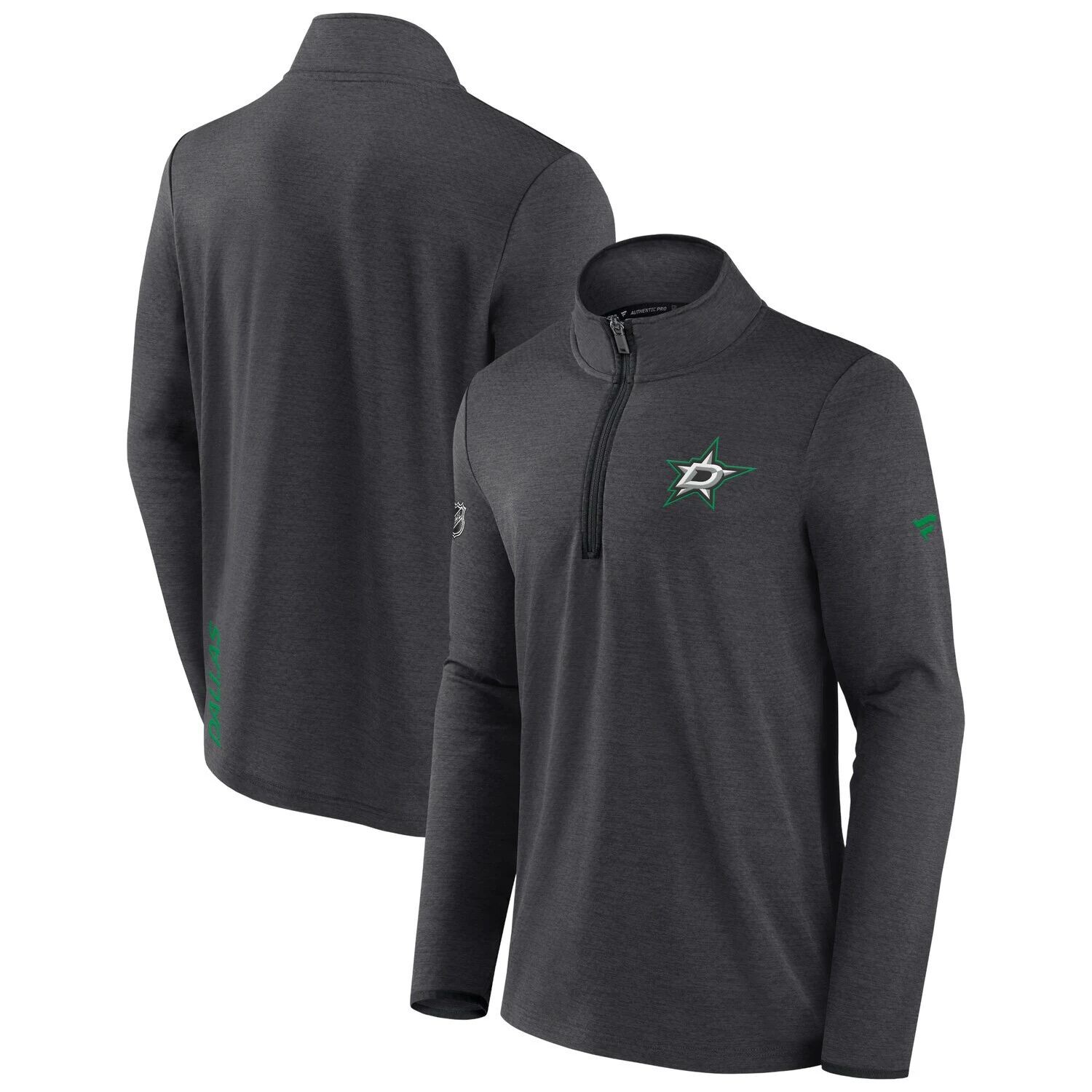 

Мужская фирменная куртка Heather Charcoal Dallas Stars Authentic Pro Rink с молнией четверть четверти Fanatics