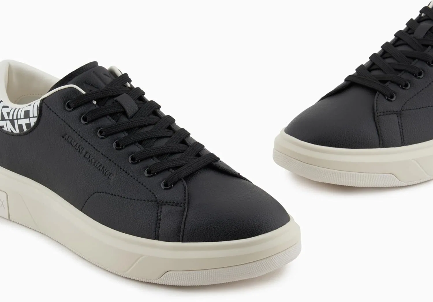 Мужские кроссовки Armani Exchange Action из кожи с боковым логотипом и шнуровкой, Black Off White — фото 2