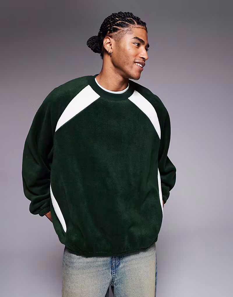 

Толстовка из флиса оверсайз с рукавами реглан темно-зеленого цвета Asos Design, Зеленый, Толстовка из флиса оверсайз с рукавами реглан темно-зеленого цвета Asos Design