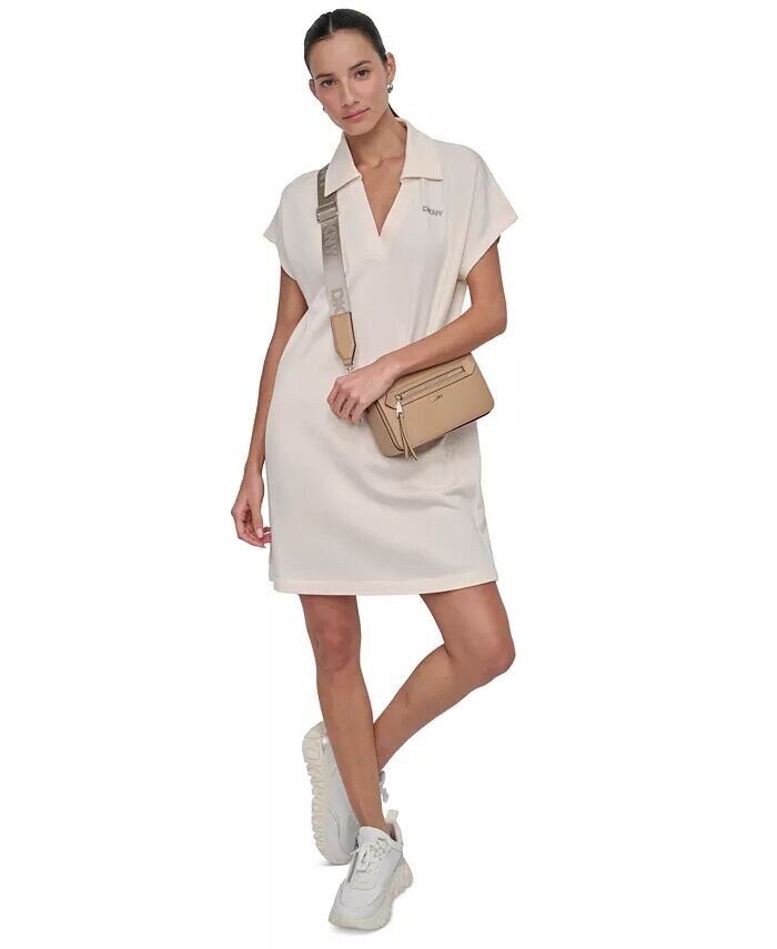 

Женское мини-платье с короткими рукавами и логотипом Stud DKNY, коричневый/бежевый