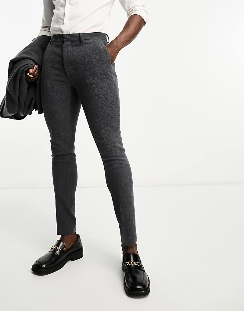 

Темно-серые костюмные брюки суперскинни с узором «елочка» ASOS DESIGN