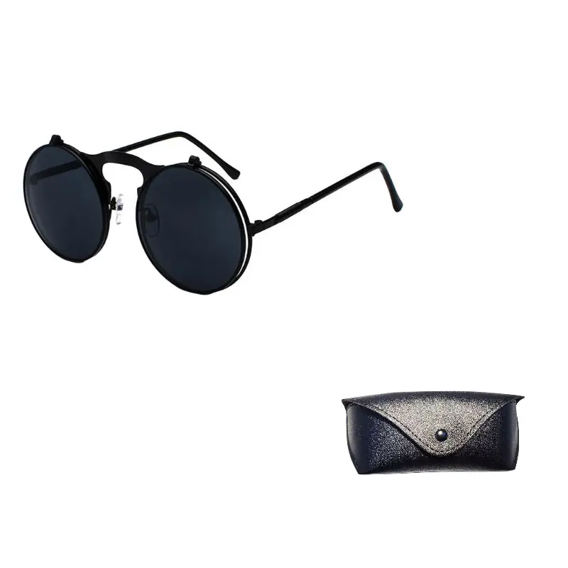 

JEANSWEST Круглые солнцезащитные очки унисекс, Black Frame with Black Gray Lens