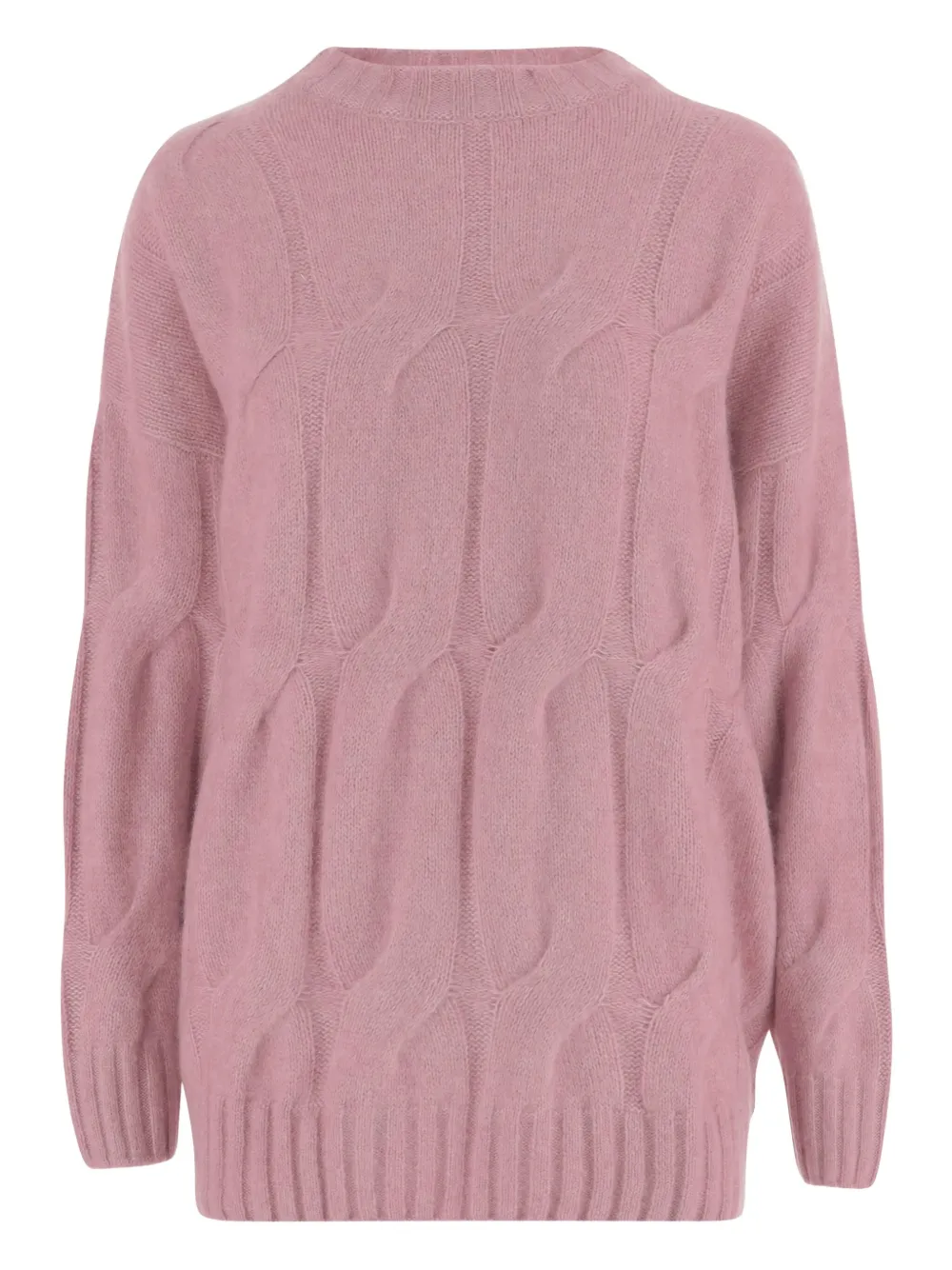 

Круглый вязаный свитер из пряжи косичкой Allude, розовый