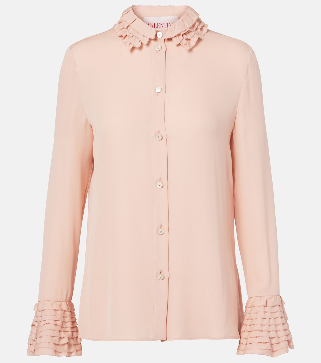 

Рубашка из шелкового жоржета с рюшами Valentino, Rose Mist
