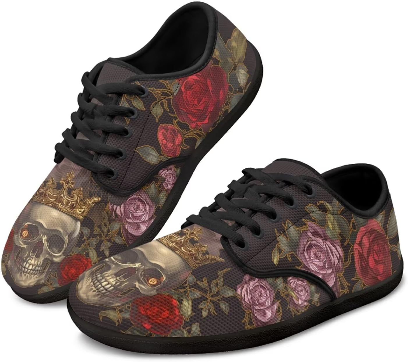 

Кроссовки Skull для женщин и мужчин, повседневная обувь для бизнеса, с широкой носочной частью, босоножки, обувь для ходьбы с нулевым перепадом Pointodoor, Skull Flower