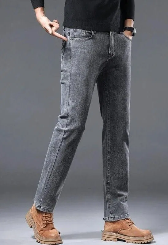 Джинсы прямые повседневные Men’s Winter Thick Jeans, серый — фото 2