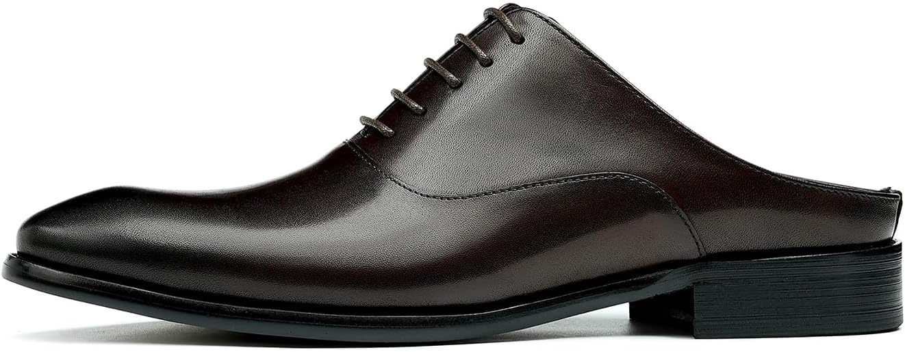 Мужские кожаные мюли Santimon Mens - формальные сандалии для торжеств, лоферы на каждый день с открытой задней частью, клогги, оксфорды, тапочки, повседневная деловая мода, летняя обувь для мужчин, Coffee — фото 2