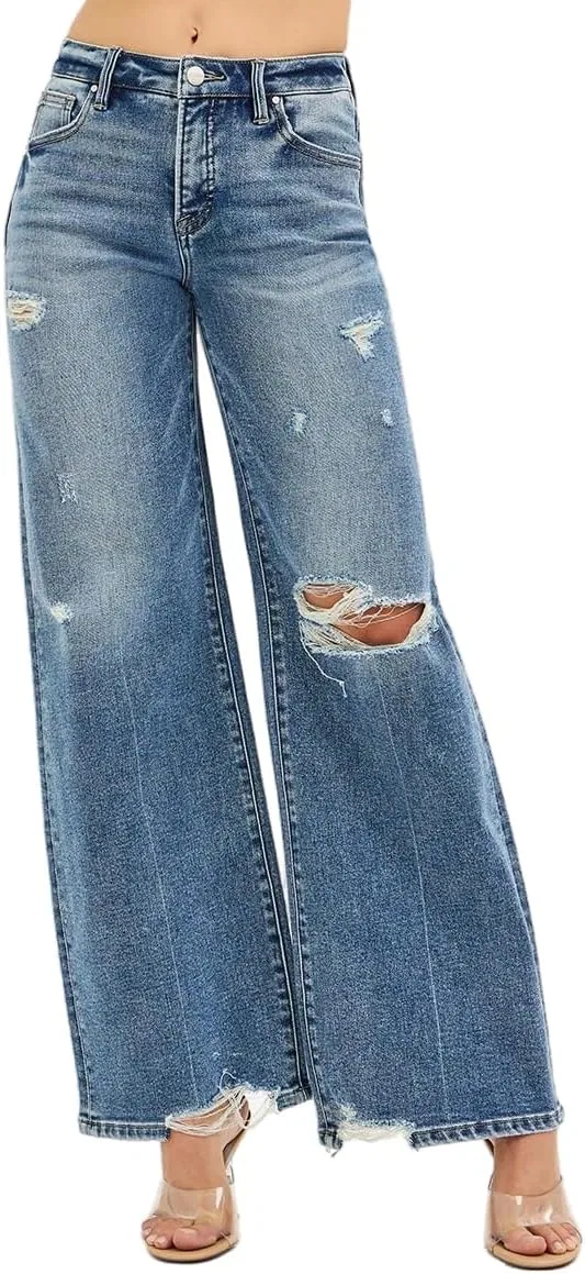 Джинсы Mid Rise Fit Wide с эффектом контроля живота Generic, Medium