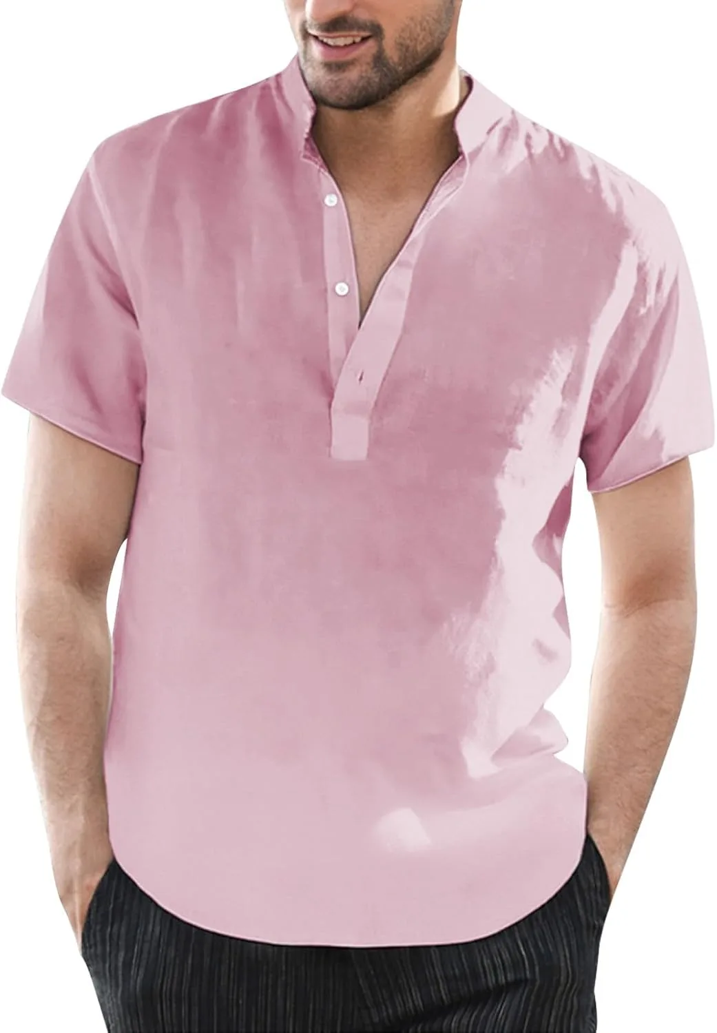 

Хлопковая льняная рубашка-поло для мужчин, короткий рукав, повседневная футболка Likthione