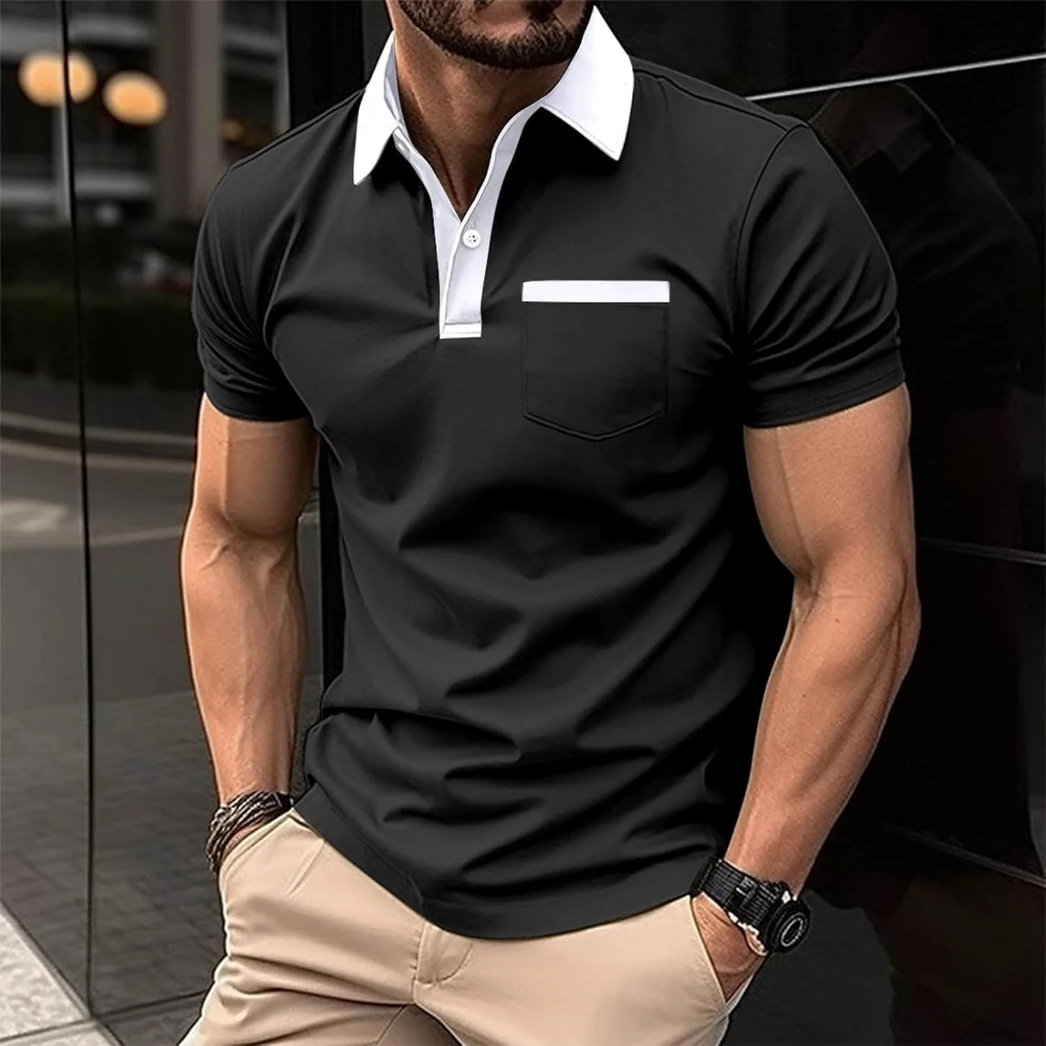Мужская поло с карманом, короткий рукав, Slim Fit — фото 2