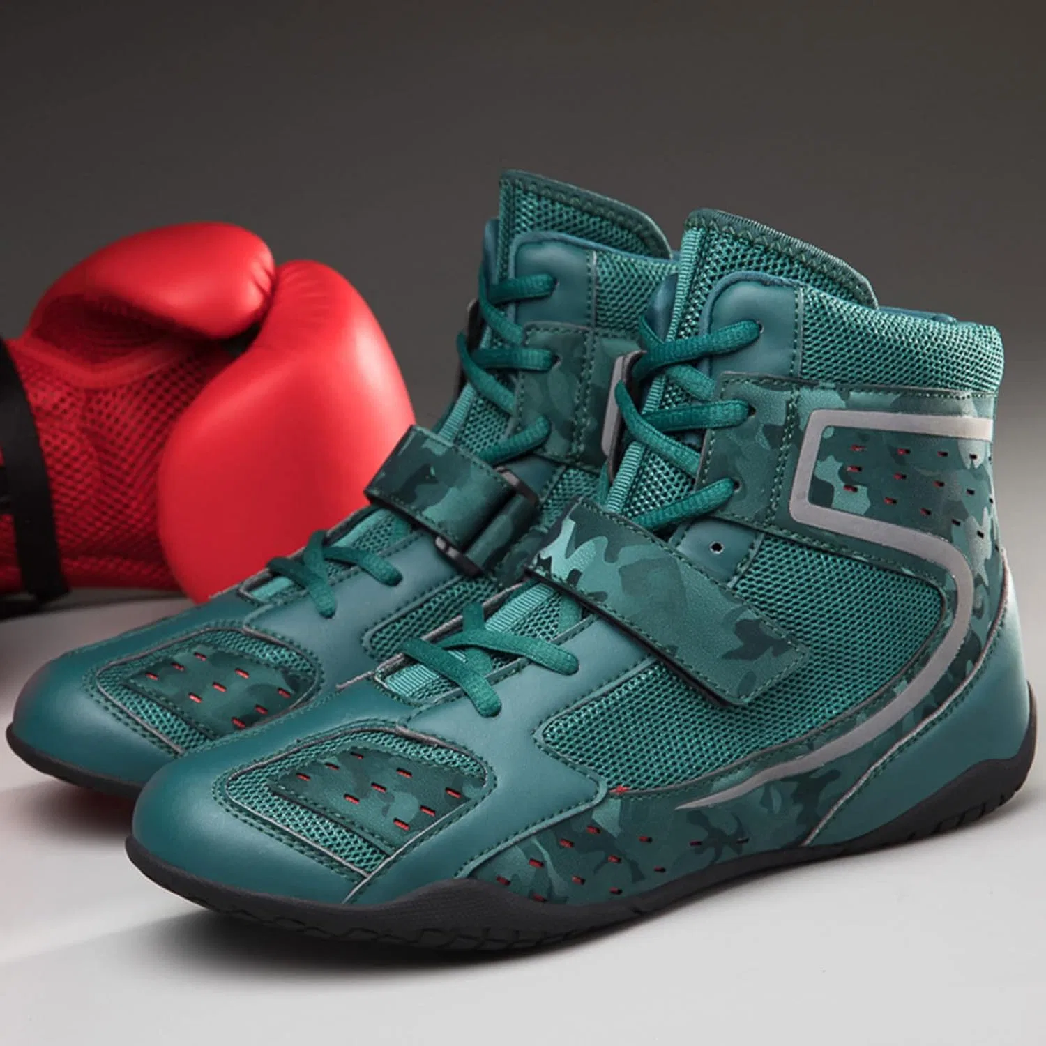 Боксерские ботинки EMDPBD High Top для мужчин, боксерские сапоги, тренировочные боксерские кроссовки для спарринга, резиновая подошва, зеленый, размер 44 EU