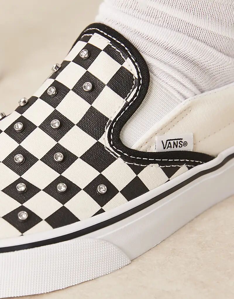 Кроссовки Vans Classic Slip-On черного и белого цветов с отделкой стразами — фото 4