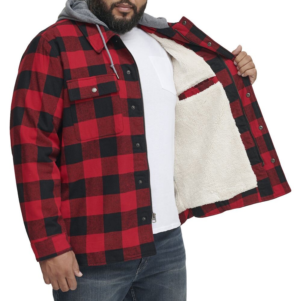 Куртка-рубашка Big & Tall Levi's с высоким ворсом и капюшоном на флисовой подкладке, цвет Red Black Plaid — фото 2