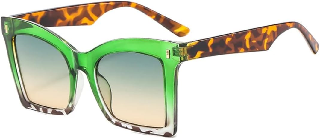 

Ретро-солнцезащитные очки «кошачий глаз» большого размера для женщин, модные двухцветные, для мужчин, трендовые, с заклепками, леопардовый градиент VRTRFFTR, Green Green Tea