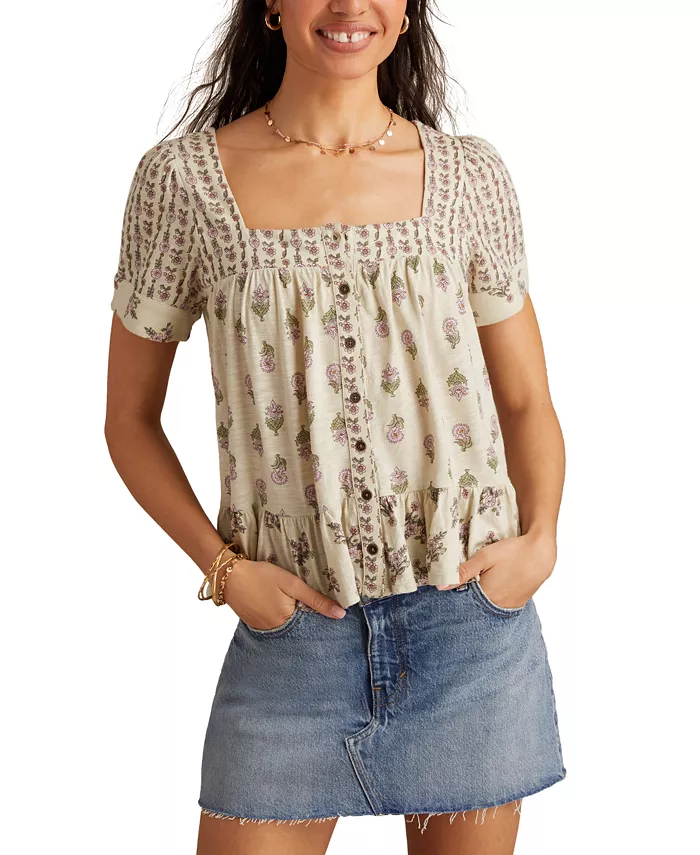 

Женская блуза с принтом в стиле блок-принт на пуговицах Lucky Brand, зеленый