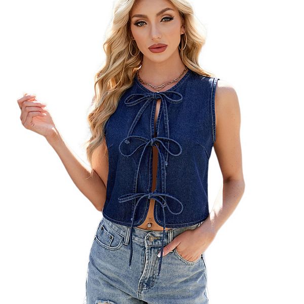 

Женский джинсовый кардиган-жилет с завязкой спереди Seoria