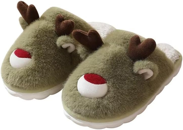 

Домашние хлопковые тапочки Zonkacen для мужчин и женщин с изображением мультяшного животного лося, для зимы и прогулок по дому, зеленый