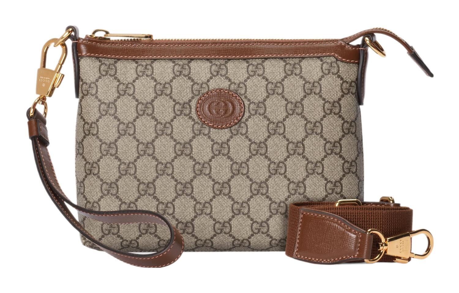 GUCCI Кожаная холщовая сумка через плечо мужская коричневая — фото 3