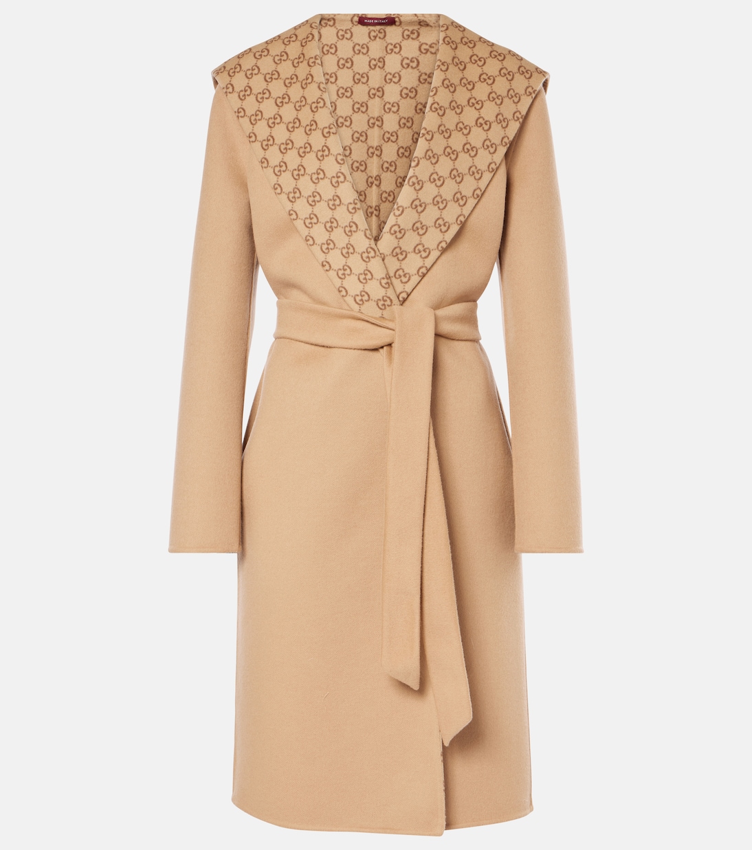 Двустороннее пальто из шерсти и шелка GG Gucci, Camel/Brown