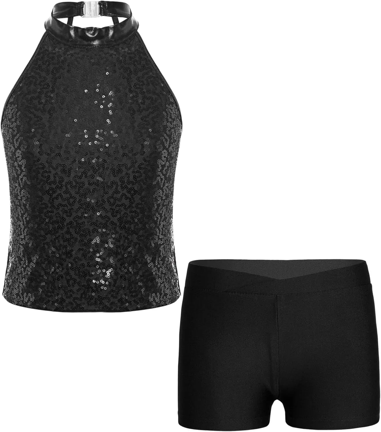 Детский спортивный костюм с пайетками easyforever, топ и шорты, Black