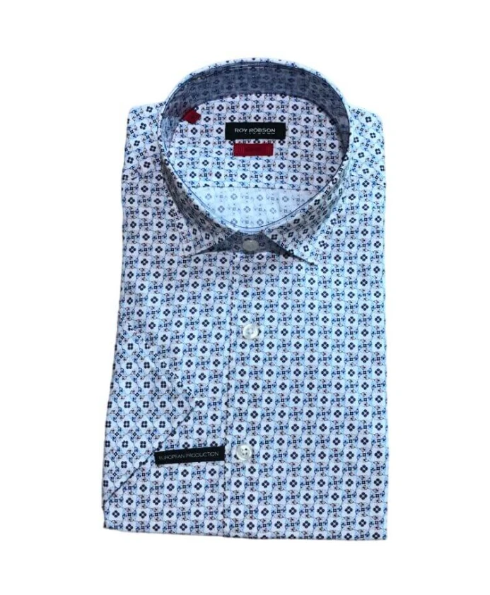 

Рубашка с коротким рукавом приталенного кроя с геометрическим узором Roy Robson, синий