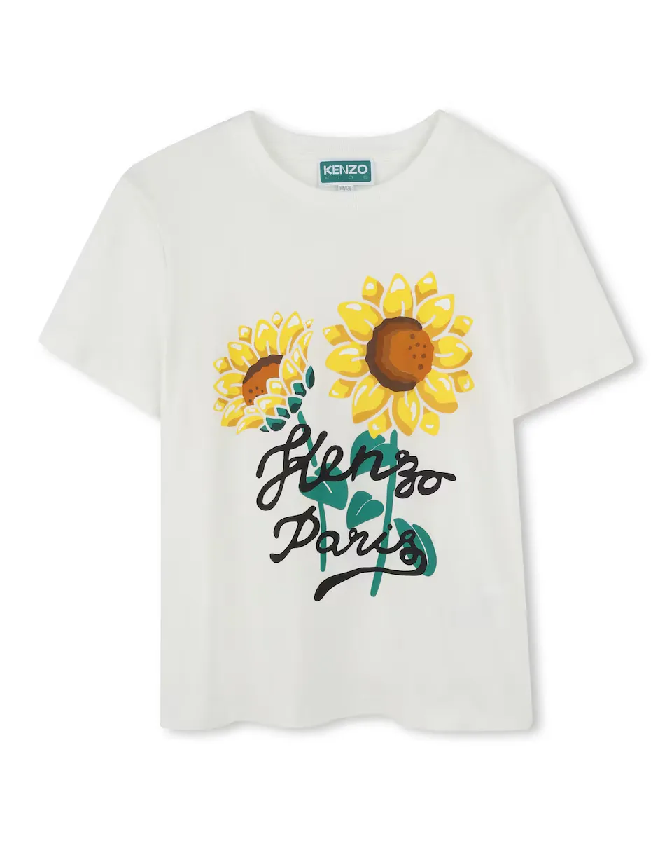 

Детская футболка из 100% хлопка с иллюстрацией спереди Kenzo Kids, белый