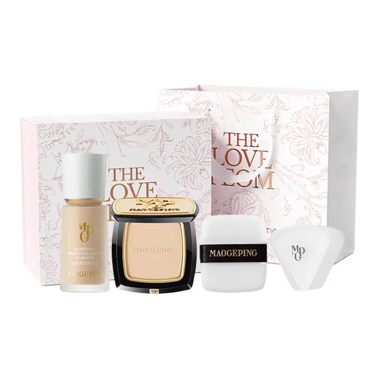 MAOGEPING Набор косметики для женщин, Small Gold Fan Powder #801 7g+Water Butter Liquid Foundation 3.0#M801 — фото 2