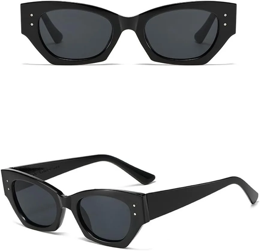 

Винтажные солнцезащитные очки «кошачий глаз» с маленькими заклепками, модные женские очки с многоугольными линзами и защитой от УФ-излучения UV400 HYYZZC, Black Blue