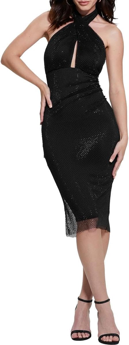 

GUESS Женское платье-халтер без рукавов с пайетками, Jet Black