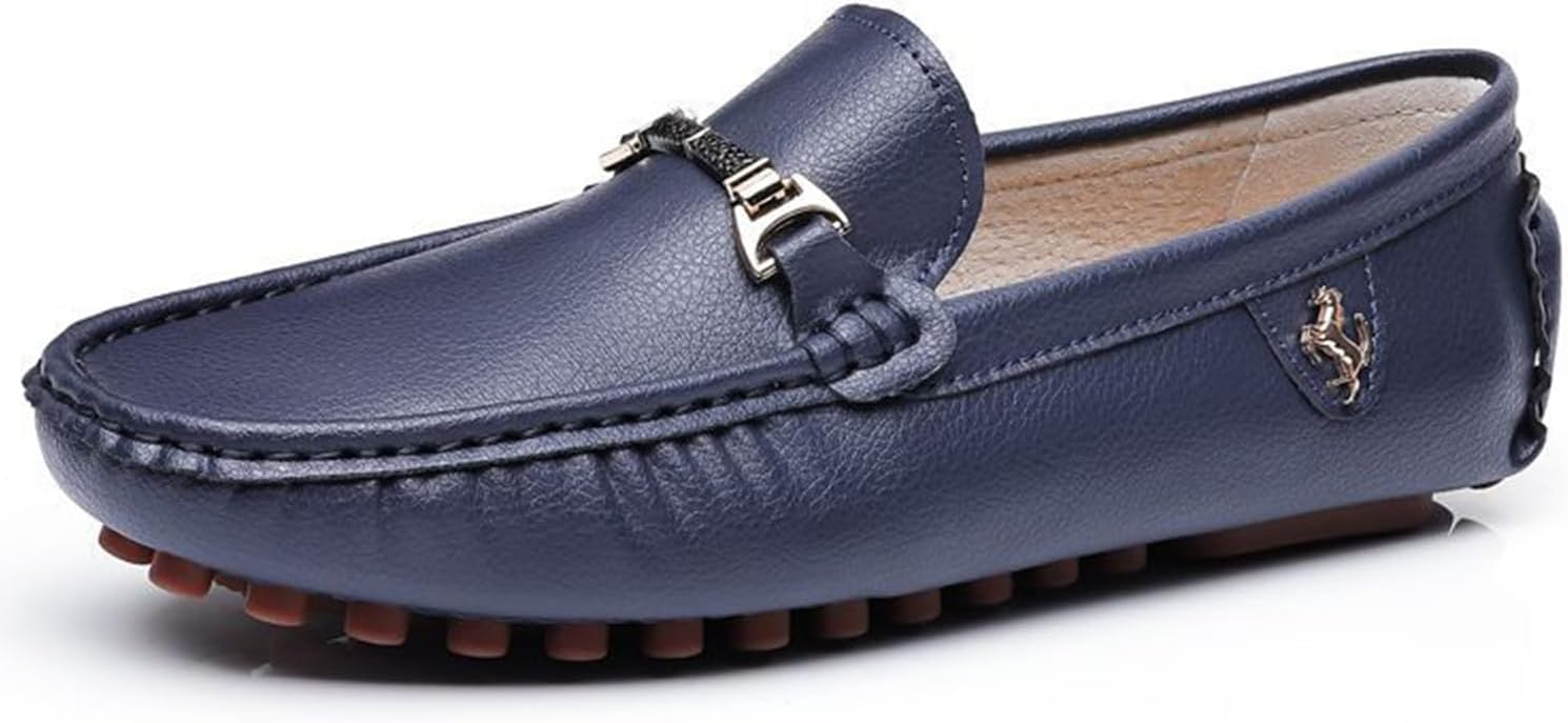 

Мужские кожаные пенни-лоферы, модные слипоны, мокасины с металлической пряжкой, закругленный носок, для бизнес-кэжуал, удобные плоские прогулочные туфли Dacnakby, синий