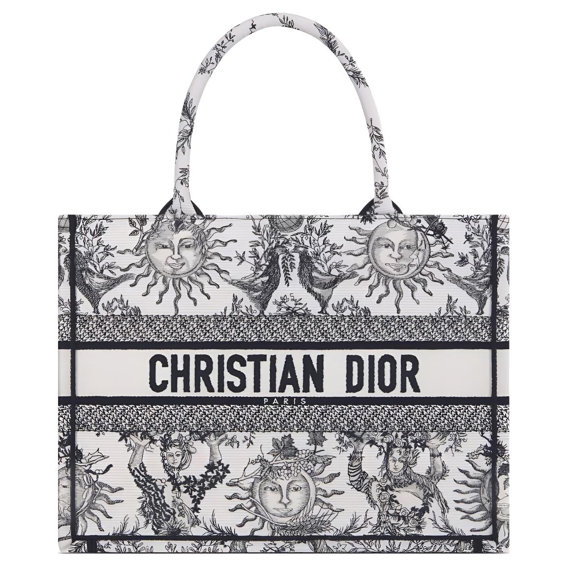 

Сумка BookTote Soleil Jouy Print Embroidery, шоппер, женская сумка Medium белый и черный DIOR, Set (Bag+Dust Bag)