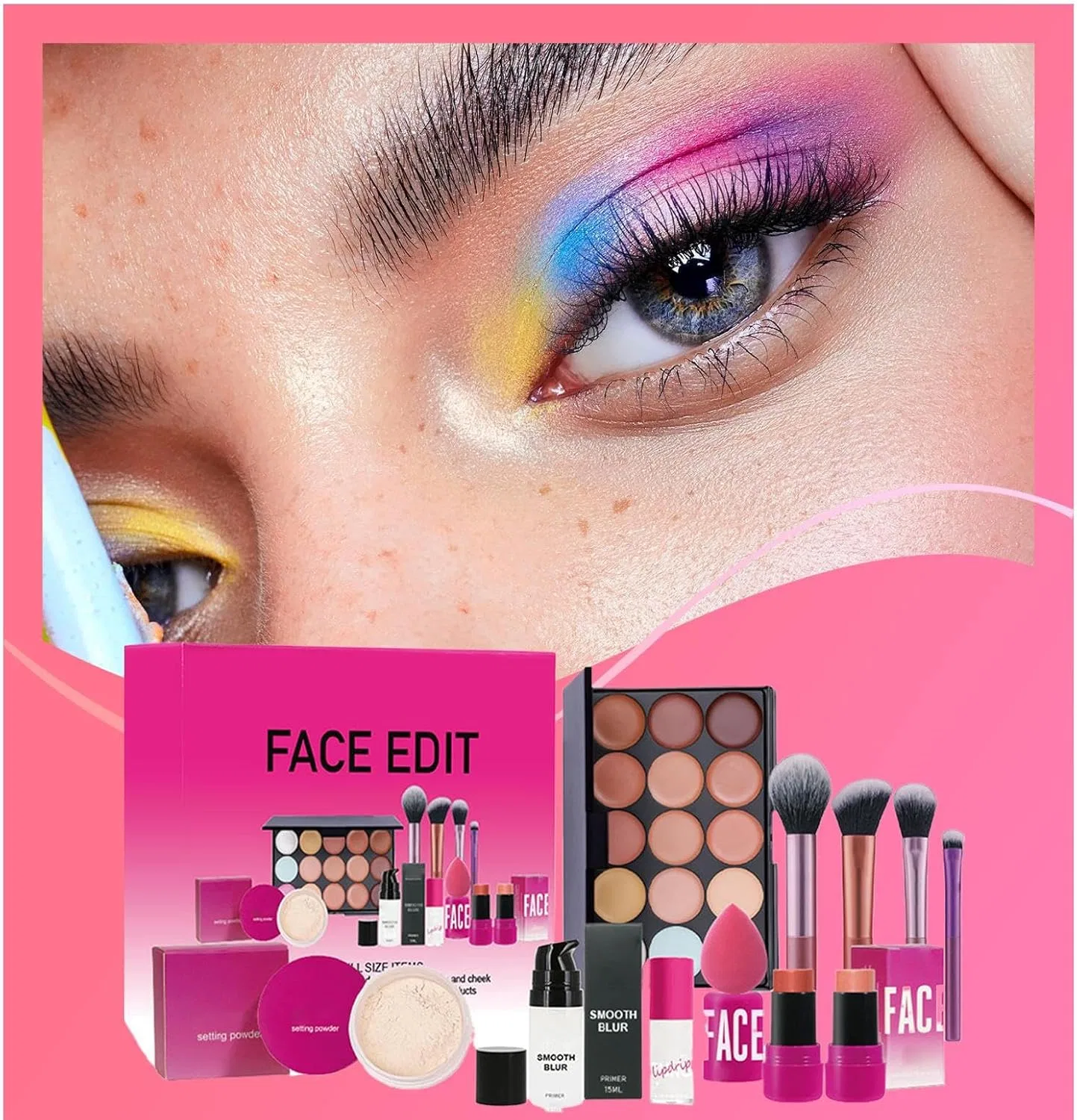 Набор косметики Face Makeup Set с палеткой теней, праймером, румянами и пудрой — фото 2