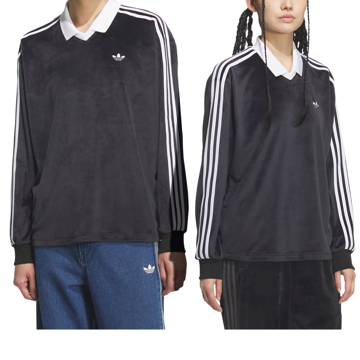 Поло Adidas Velvet с длинными рукавами, цвет черный, модель — фото 2