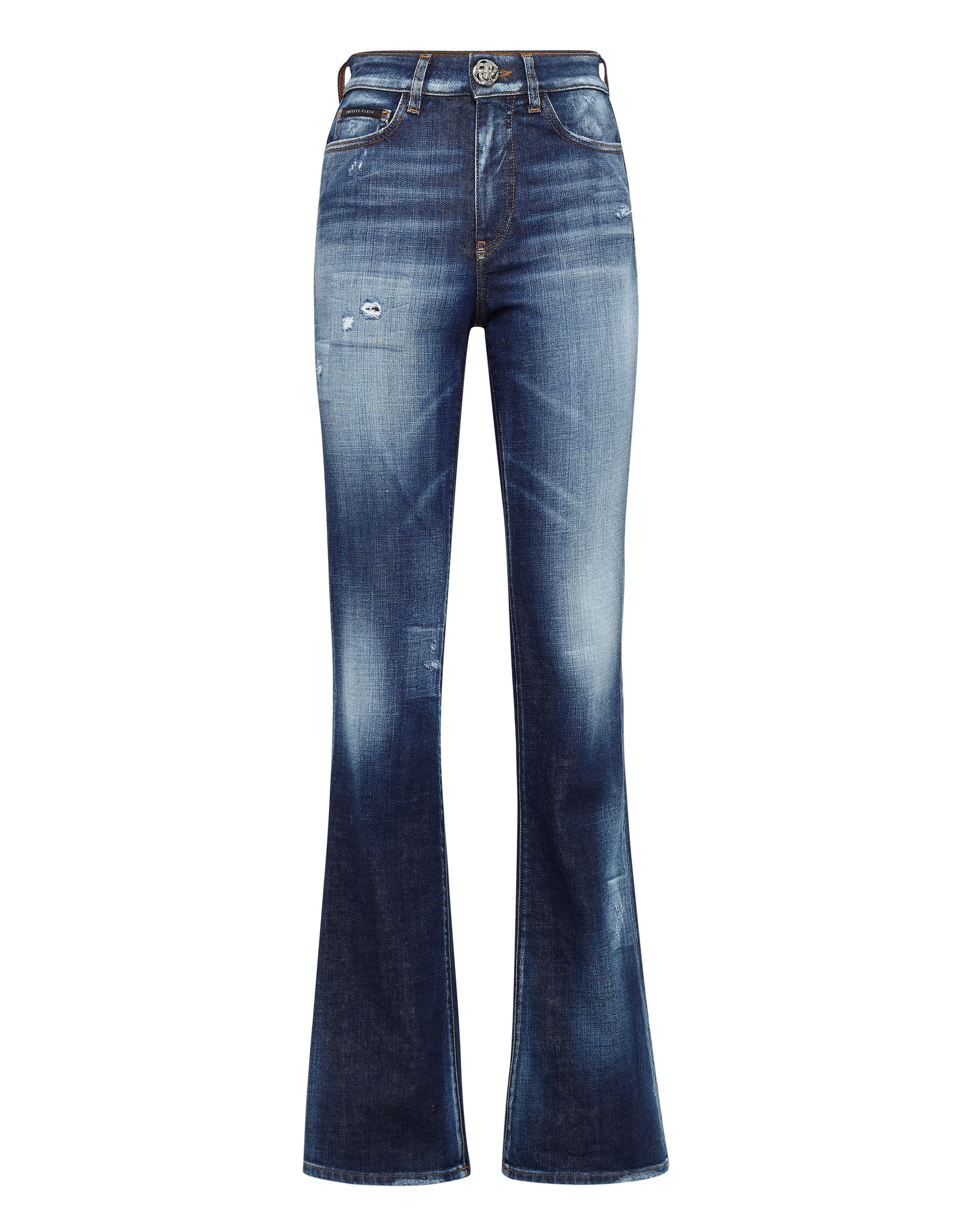 

Джинсовые брюки с высокой посадкой клеш PHILIPP PLEIN, цвет vintage blue